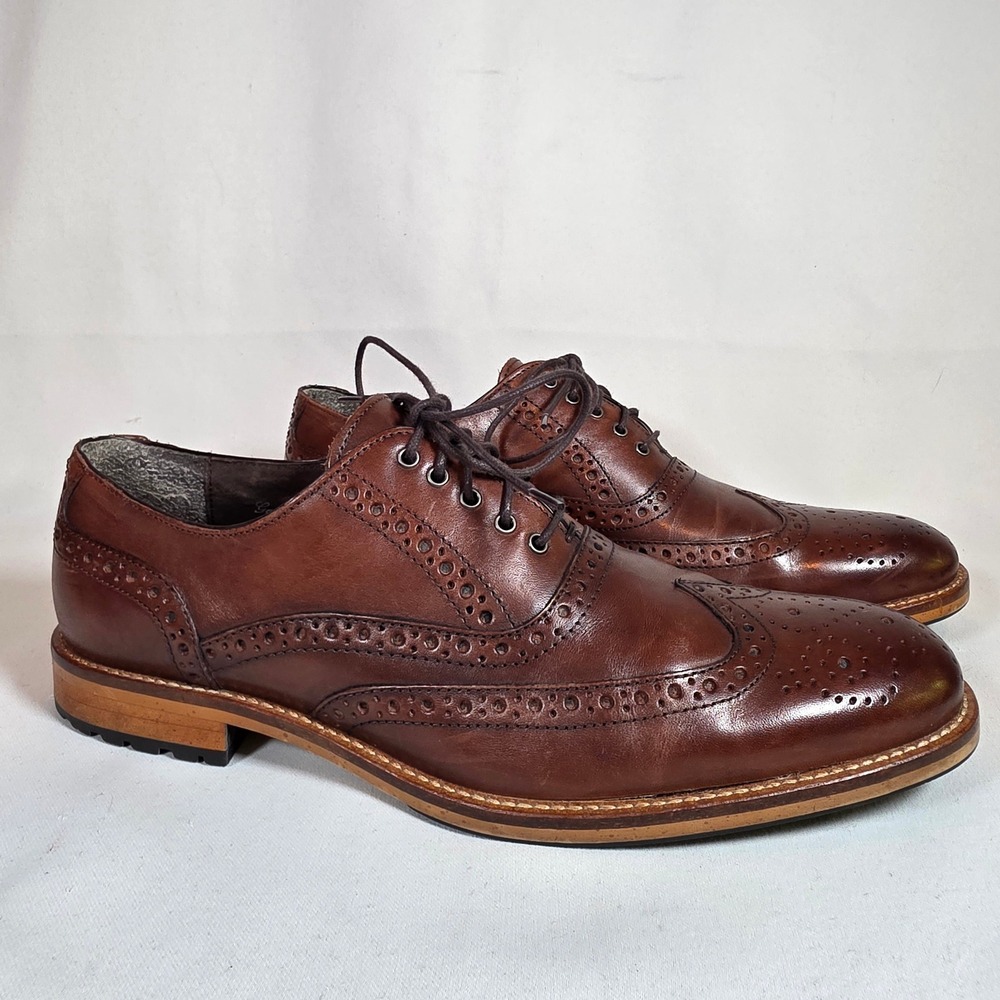 Joseph Abboud Wheaton Brown Mens 8.5 Wingtip Oxford Leather Brogue Lug Sole Shoe